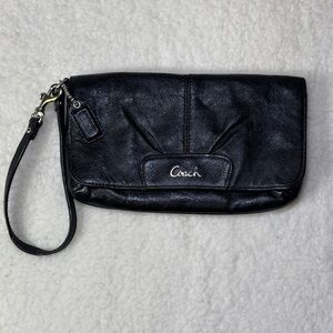 Coach Black Leather Wristlet Clutch Purse